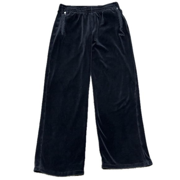 👖🛹 FILA Black Velour‎ Lounge Pants | Size M | Soft Track Retro Y2K Loungewear - Picture 1 of 5